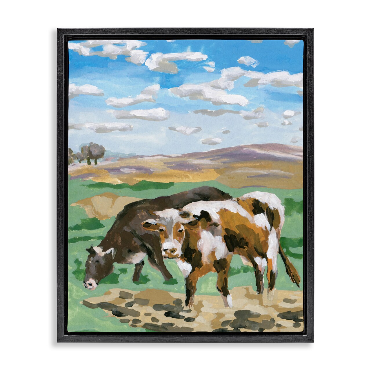Stupell Industries Grazing Cattle Landscape Framed Floater Canvas Wall Art Design by Melissa Wang